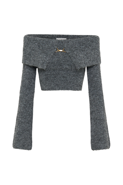 Top en tricot doux à épaules dénudées Baxter - Gris anthracite