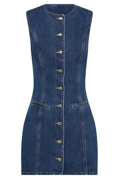 Mini-robe en jean à boutons Jane - Bleu foncé
