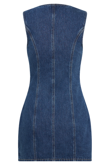 Mini-robe en jean à boutons Jane - Bleu foncé