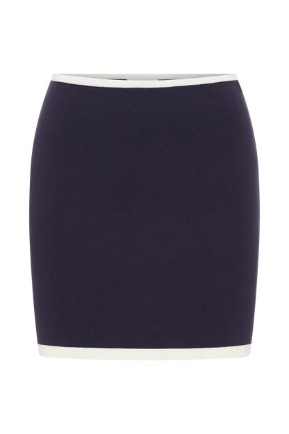 Jupe mini en tricot contrastée Becky - Bleu marine et ivoire