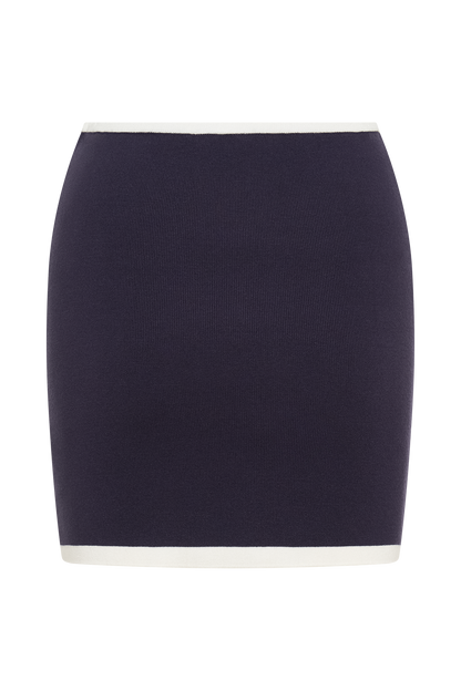 Jupe mini en tricot contrastée Becky - Bleu marine et ivoire