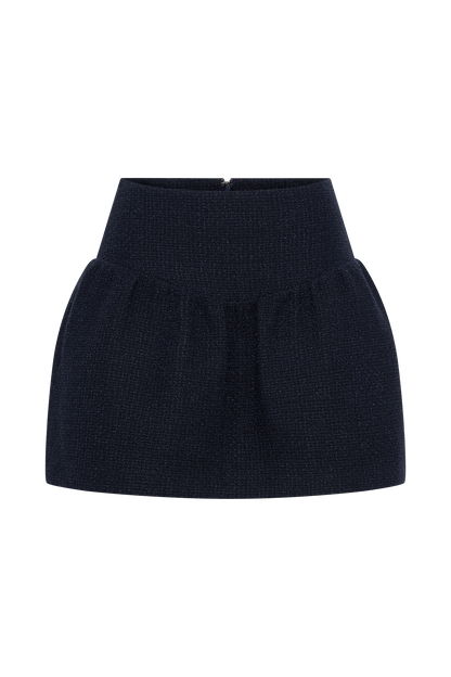 Jupe mini bouclée et plissée Cyrus - Bleu marine