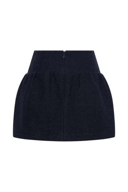 Jupe mini bouclée et plissée Cyrus - Bleu marine