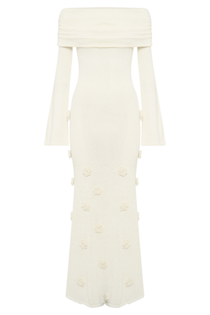Robe maxi en tricot rose à épaules dénudées Kiki - Ivoire
