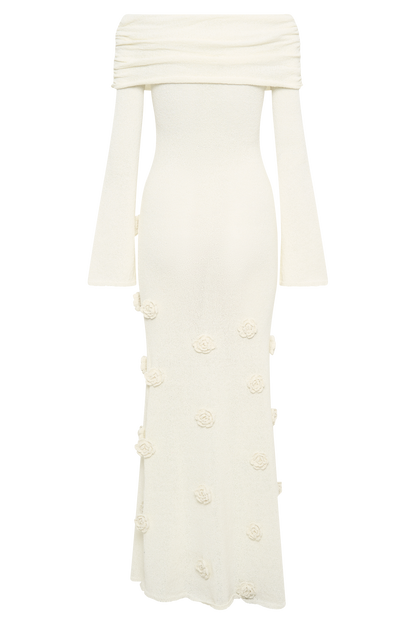 Robe maxi en tricot rose à épaules dénudées Kiki - Ivoire