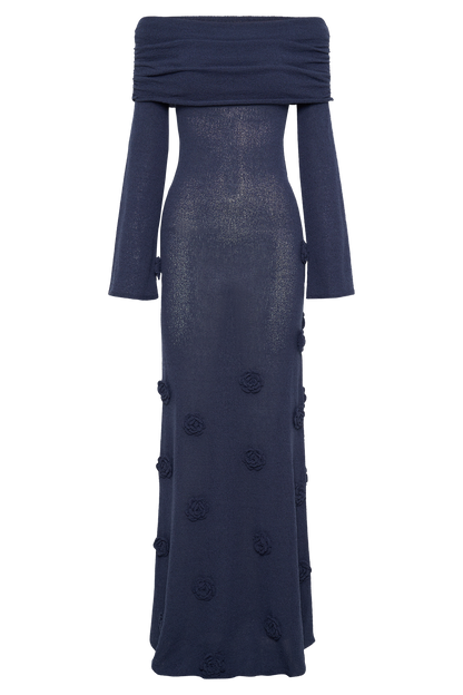 Robe Maxi en Tricot à Manches Décolletées Kiki - Rose - Bleu Marine