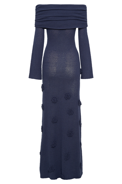 Robe Maxi en Tricot à Manches Décolletées Kiki - Rose - Bleu Marine