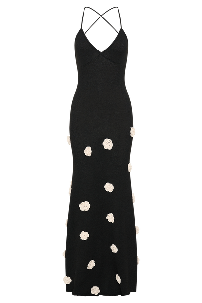 Robe Maxi Tricotée Suki à Motifs Floraux - Noir/Blanc