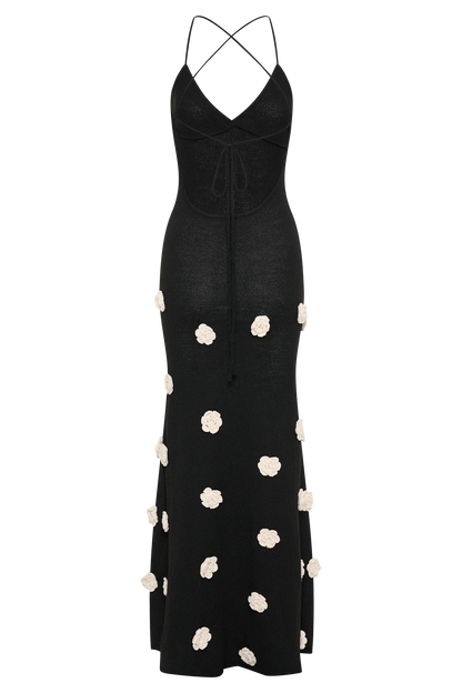 Robe Maxi Tricotée Suki à Motifs Floraux - Noir/Blanc