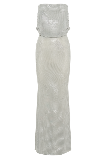 Robe Maxi Diamantée Arna à Manches Décolletées - Argent