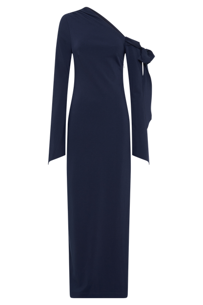 Robe Maxi en Crêpe à Une Épaule Nicola - Bleu Marine Foncé