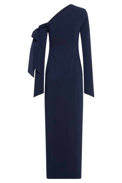 Robe Maxi en Crêpe à Une Épaule Nicola - Bleu Marine Foncé