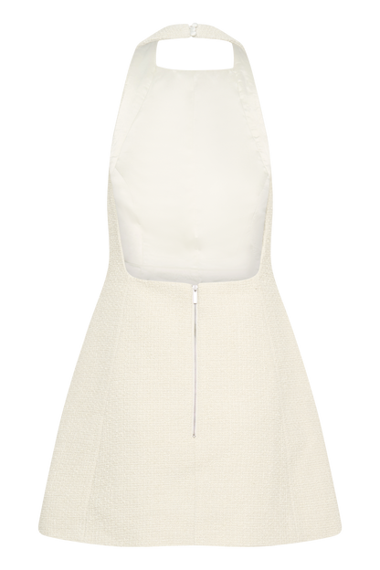 Mini-robe Carina en bouclette avec décolleté halter - Ivoire