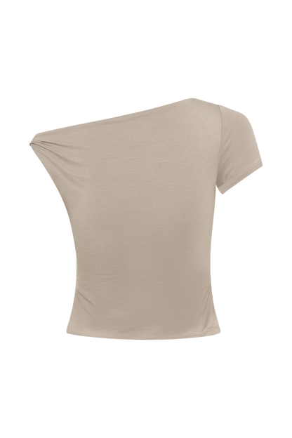 Top Betty à manches courtes en modal avec nœud sur l'épaule - Gris taupe