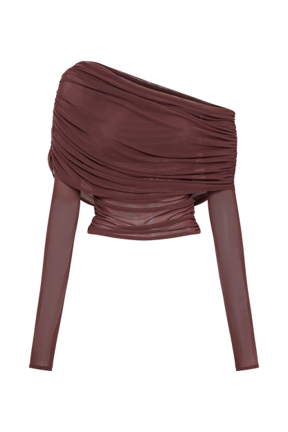 Top en mousseline de soie à épaules dénudées Everly - Brun-rouge