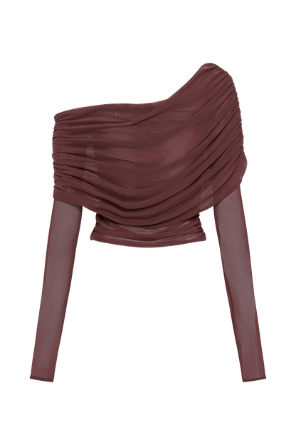 Top en mousseline de soie à épaules dénudées Everly - Brun-rouge