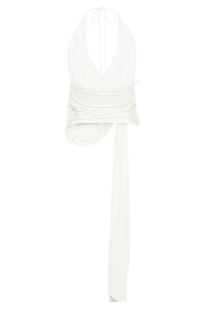 Halter Tyla à drapage et col montant - Blanc
