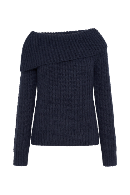 Top en tricot Alicia à épaules dénudées - Bleu marine foncé