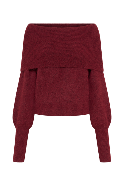 Charlotte Haut en Tricot à Manches Longues Décolleté Croisé - Merlot