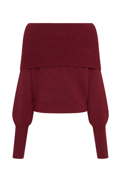 Charlotte Haut en Tricot à Manches Longues Décolleté Croisé - Merlot