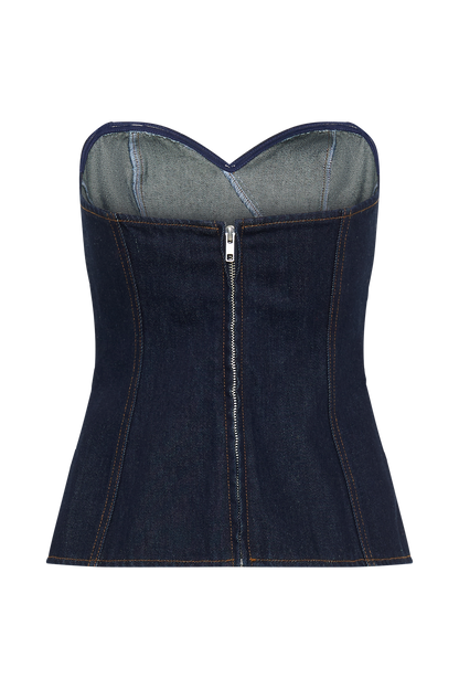Top en jean à bretelles amovibles et boucle Sylas - Bleu indigo