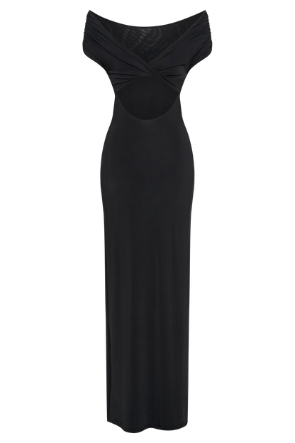 Imogen Robe Maxi Évasée Décolletée - Noir