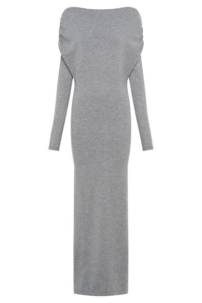 Robe mi-longue en tricot à col montant Jessie - Gris anthracite chiné