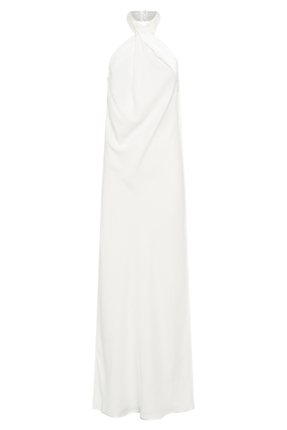 Robe satinée Laura à col halter - Blanc