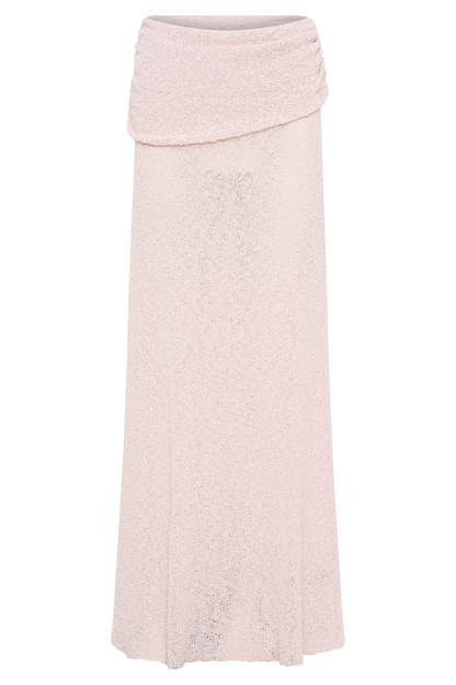 Jupe Maxi Tricoté à Volants Petra - Rose Poudré