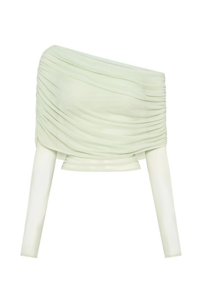 Top en maille transparente à épaules dénudées Everly - Vert pastel