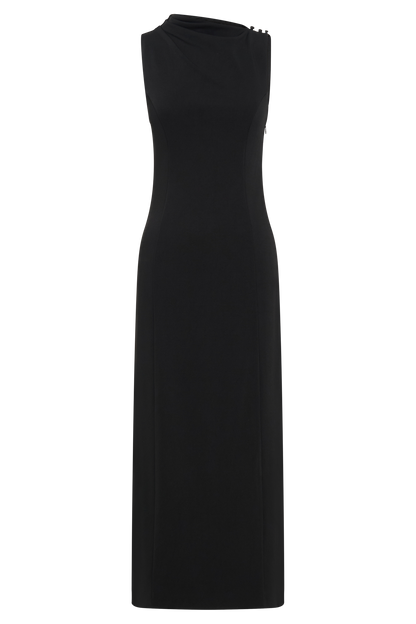 Taylor Draped Stretch Crepe Midi Dress - Black