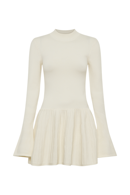 Mini-robe en tricot Blair à plis - Ivoire