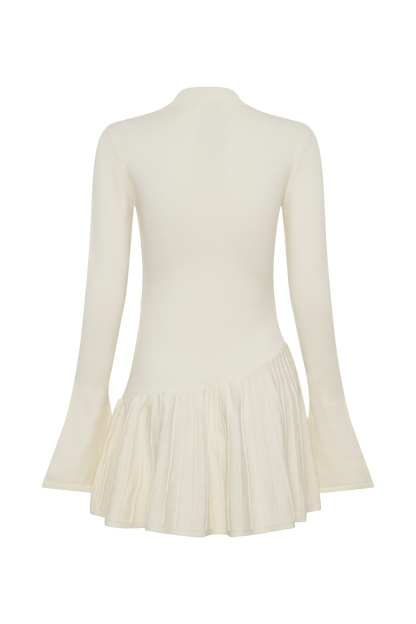 Mini-robe en tricot Blair à plis - Ivoire