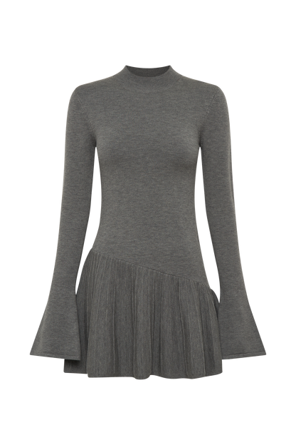 Blair Robe Mini Tricotée avec Plis - Gris Anthracite