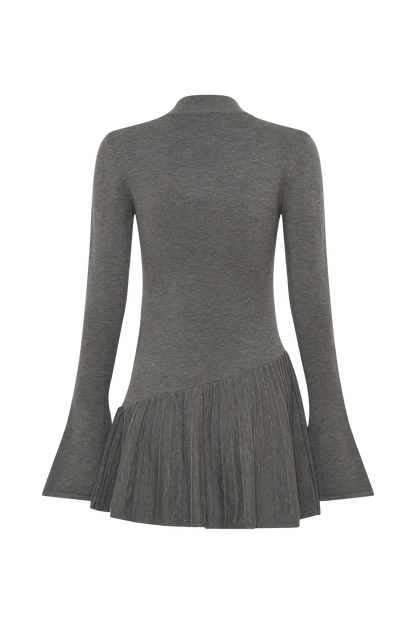Blair Robe Mini Tricotée avec Plis - Gris Anthracite