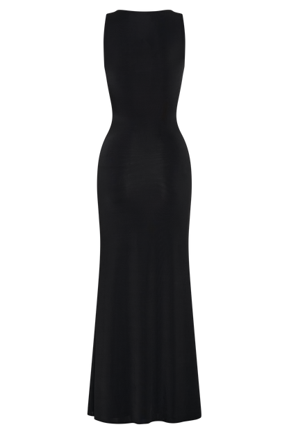 Robe Maxi Beck à Décolleté Plongeant avec Frotterie Florale - Noir