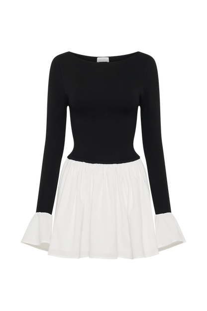 Mini-robe en tricot et lin Sansa - Noir et blanc