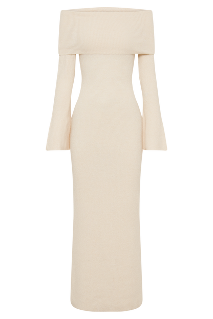 Robe Maxi Tricotée à Manches Décolletées Katherine - Ivoire