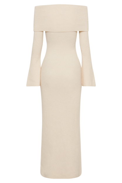 Robe Maxi Tricotée à Manches Décolletées Katherine - Ivoire