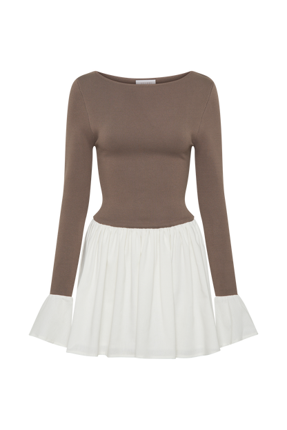 Mini-robe en lin et tricot Sansa - Gris fumé et ivoire