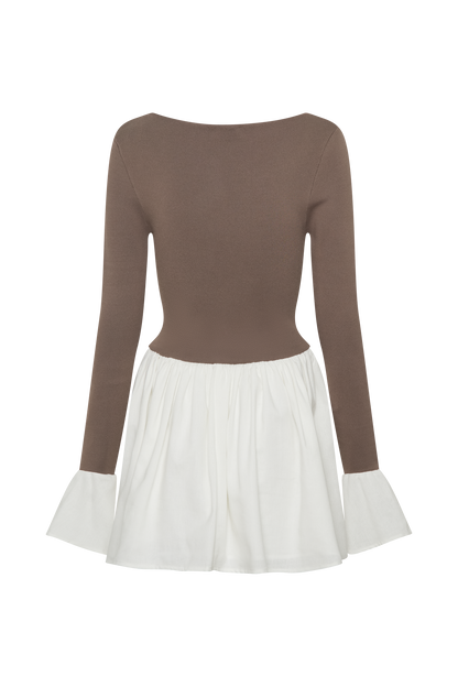 Mini-robe en lin et tricot Sansa - Gris fumé et ivoire