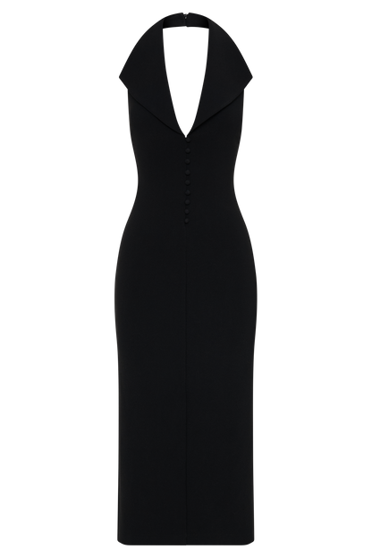 Robe midi en crêpe à col halter Annita - Noir