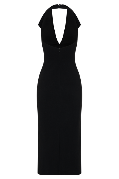 Robe midi en crêpe à col halter Annita - Noir