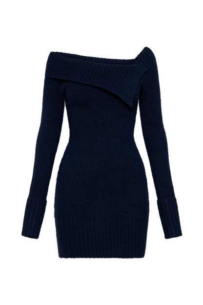 Mini-robe en tricot asymétrique Stephanie - Bleu marine foncé