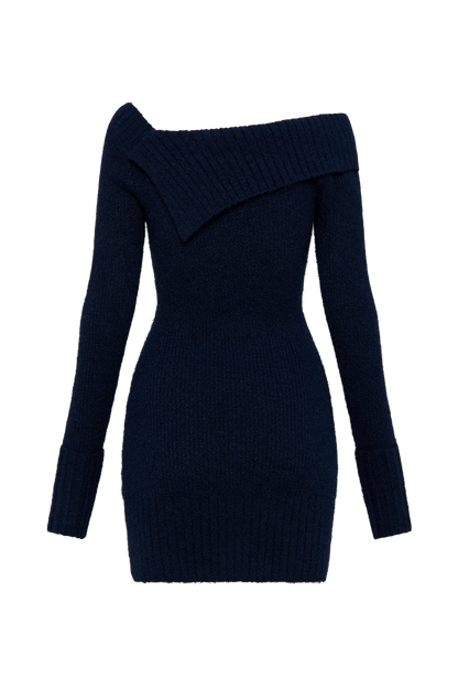 Mini-robe en tricot asymétrique Stephanie - Bleu marine foncé