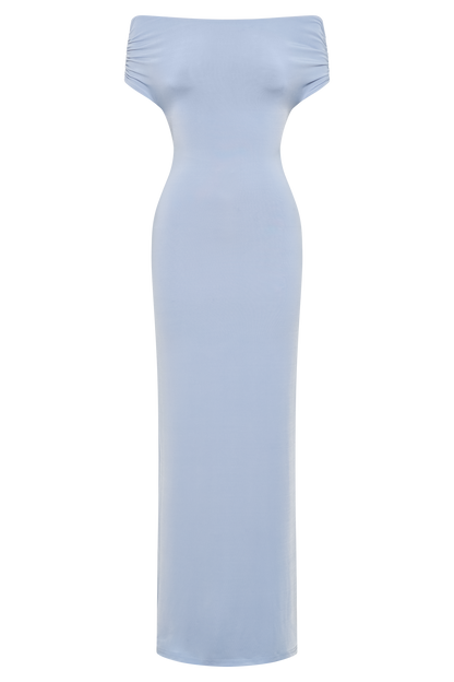 Robe Maxi Évasée et Décolletée Imogen - Bleu Cendré