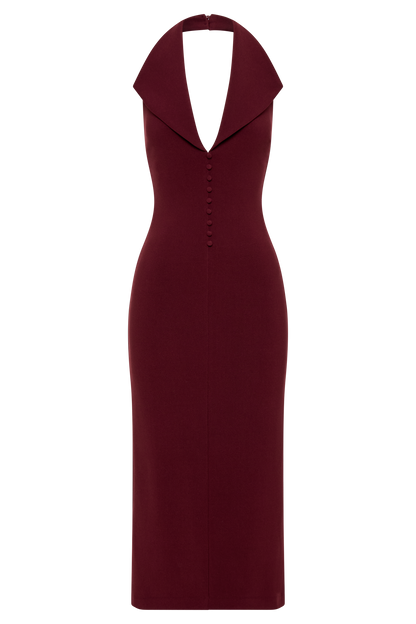 Robe midi en crêpe à col halter Annita - Merlot