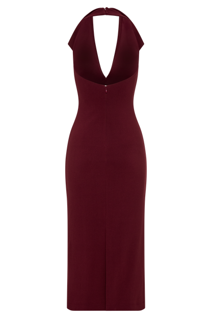 Robe midi en crêpe à col halter Annita - Merlot