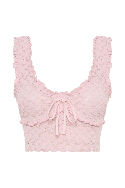 Top sans manches en dentelle et tulle Morgan - Rose Poudré