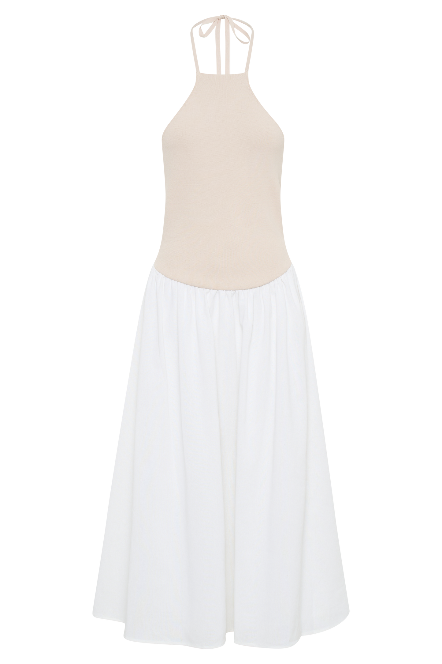 Robe midi en jersey et lin Katie - Naturel/Blanc